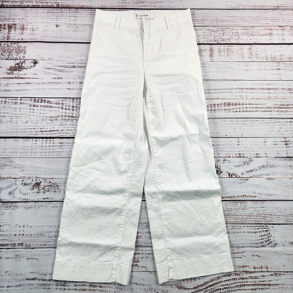 Frank & Eileen Wexford Pants Women's 2 White Wide Leg Linen Blend Made in USA